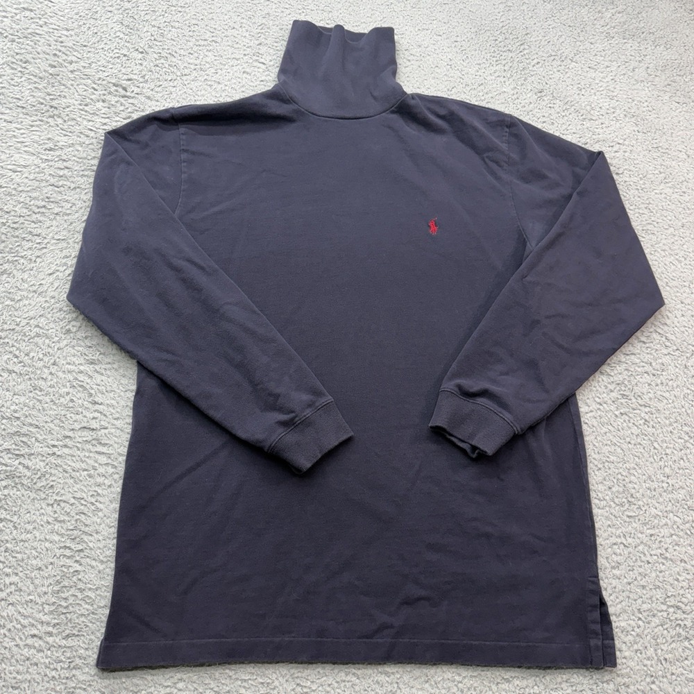 Polo Ralph Lauren Turtleneck Shirt Mens L Navy Blue Long Sleeve Cotton Preppy